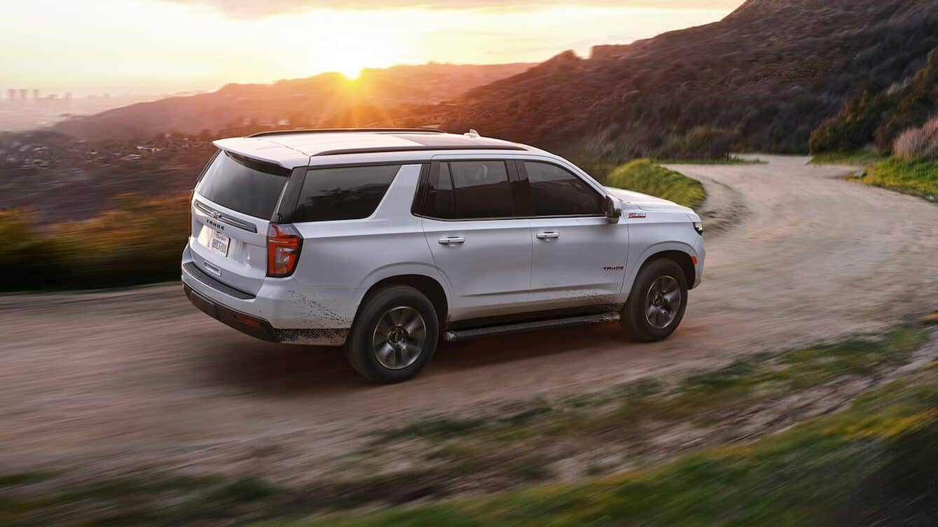 Right side of white 2022 chevrolet Tahoe